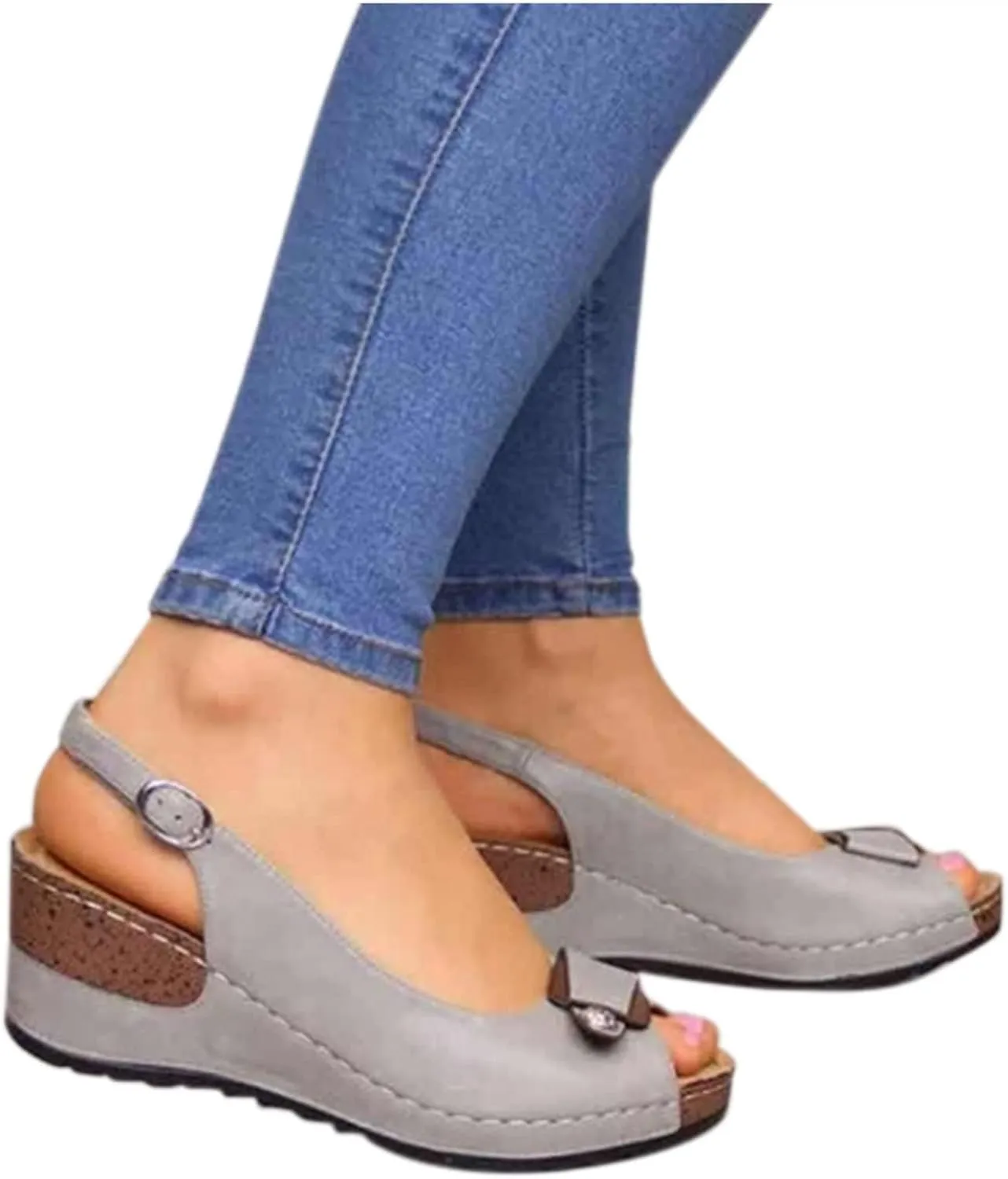 Peep Toe Flats with Bow for Women Summer Hollow Out Slingback Wedge Sandals Slip On Casual Comfortable Ankle Strap Sandal Walking Platform Beach Orthopedic Espadrille Bowknot Fashion Shoes