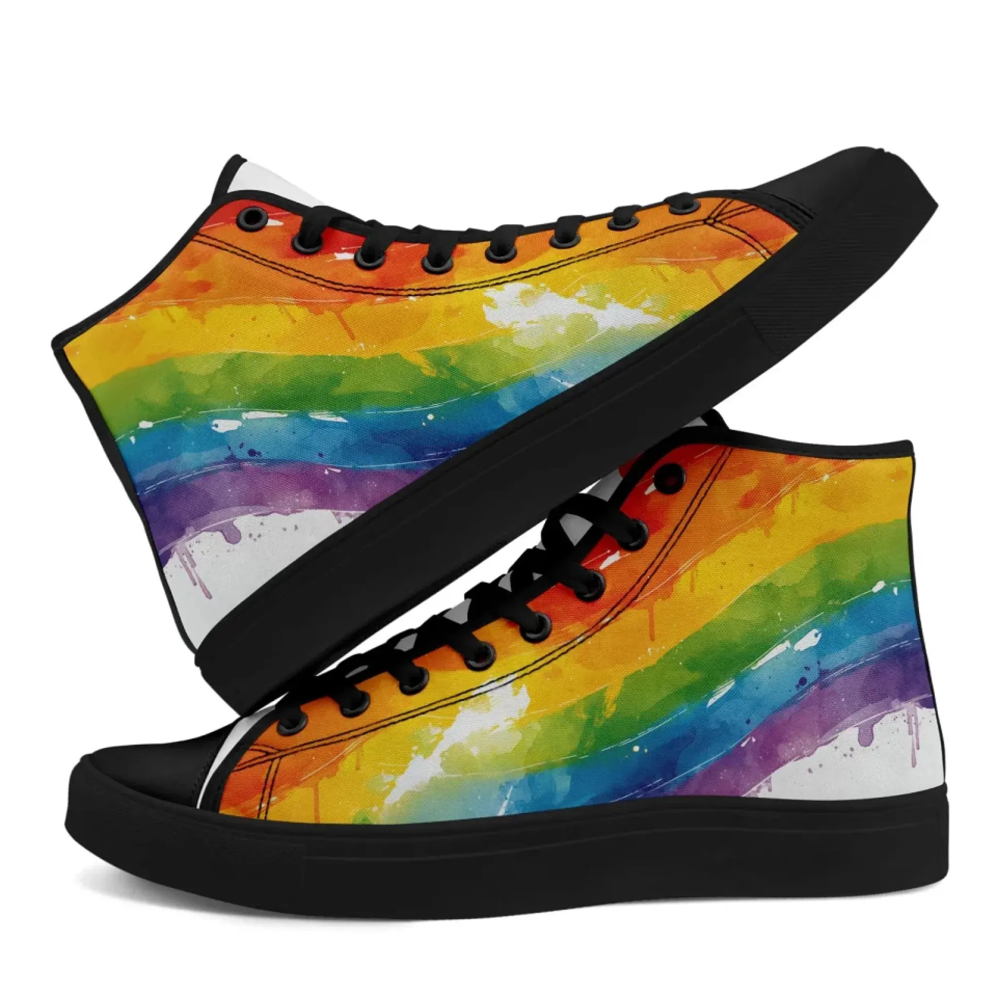Personalized Pride Moon High Tops Sneakers, Custom LGBTQ  Rainbow Moon Sneakers, Stylish Unisex Shoes