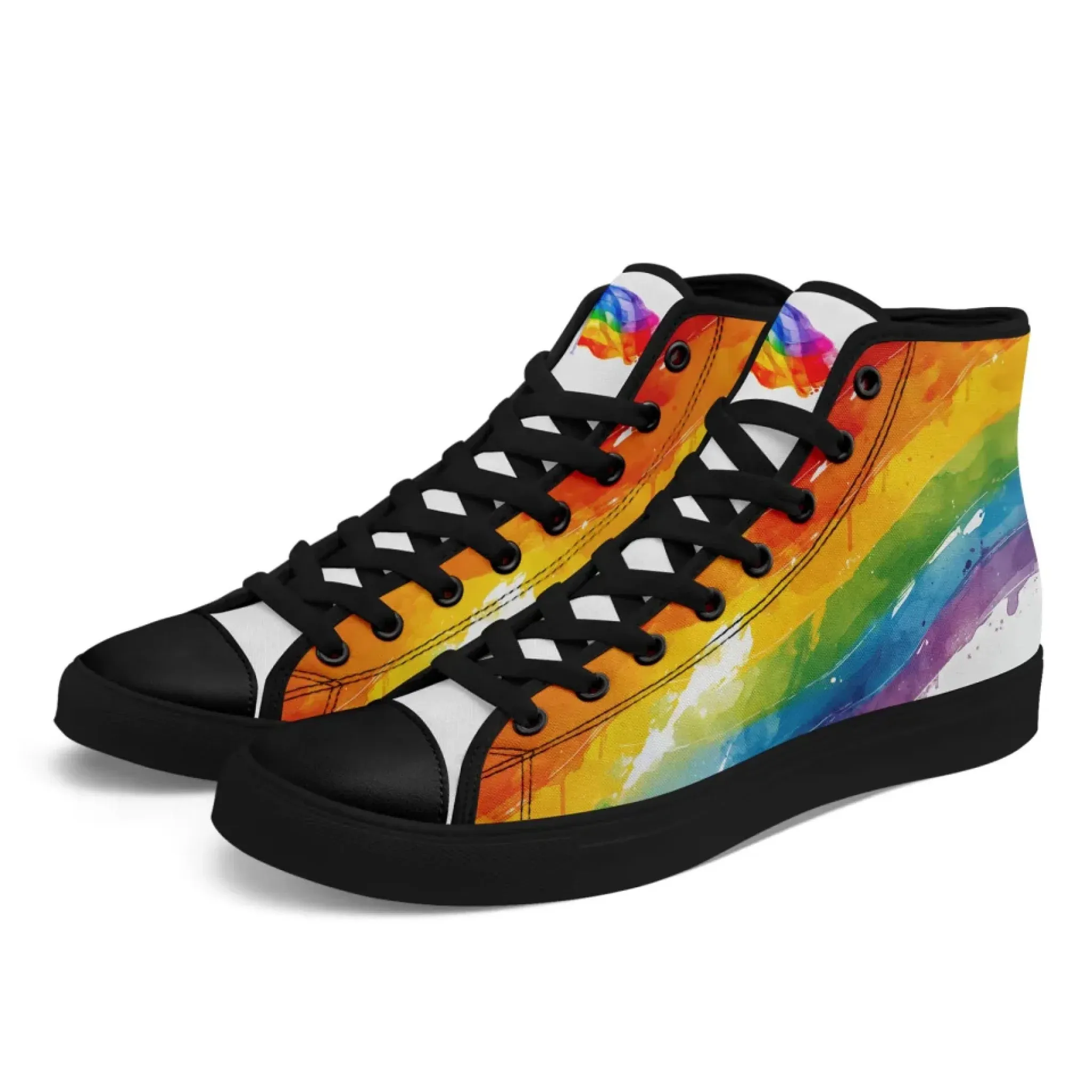 Personalized Pride Moon High Tops Sneakers, Custom LGBTQ  Rainbow Moon Sneakers, Stylish Unisex Shoes