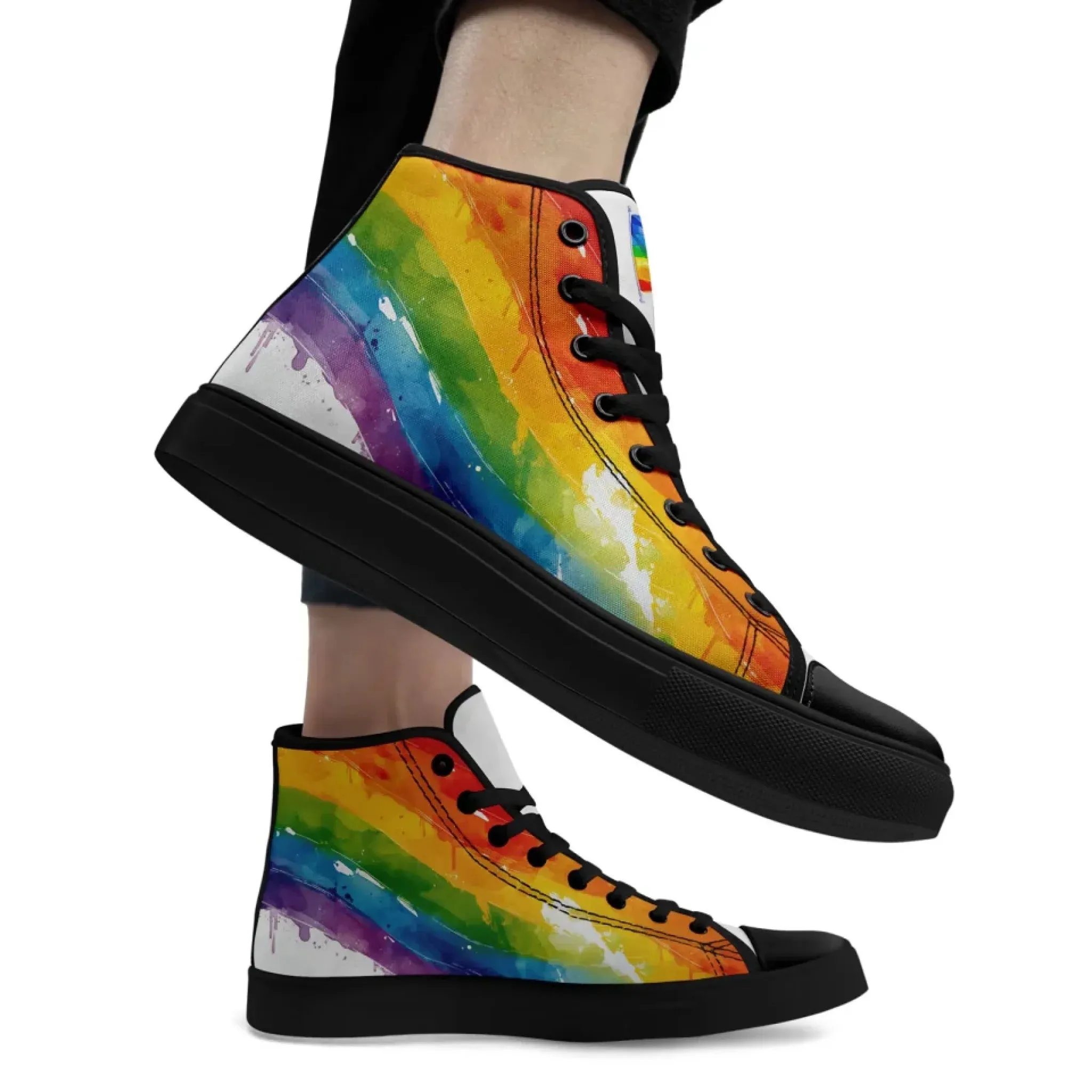 Personalized Pride Moon High Tops Sneakers, Custom LGBTQ  Rainbow Moon Sneakers, Stylish Unisex Shoes