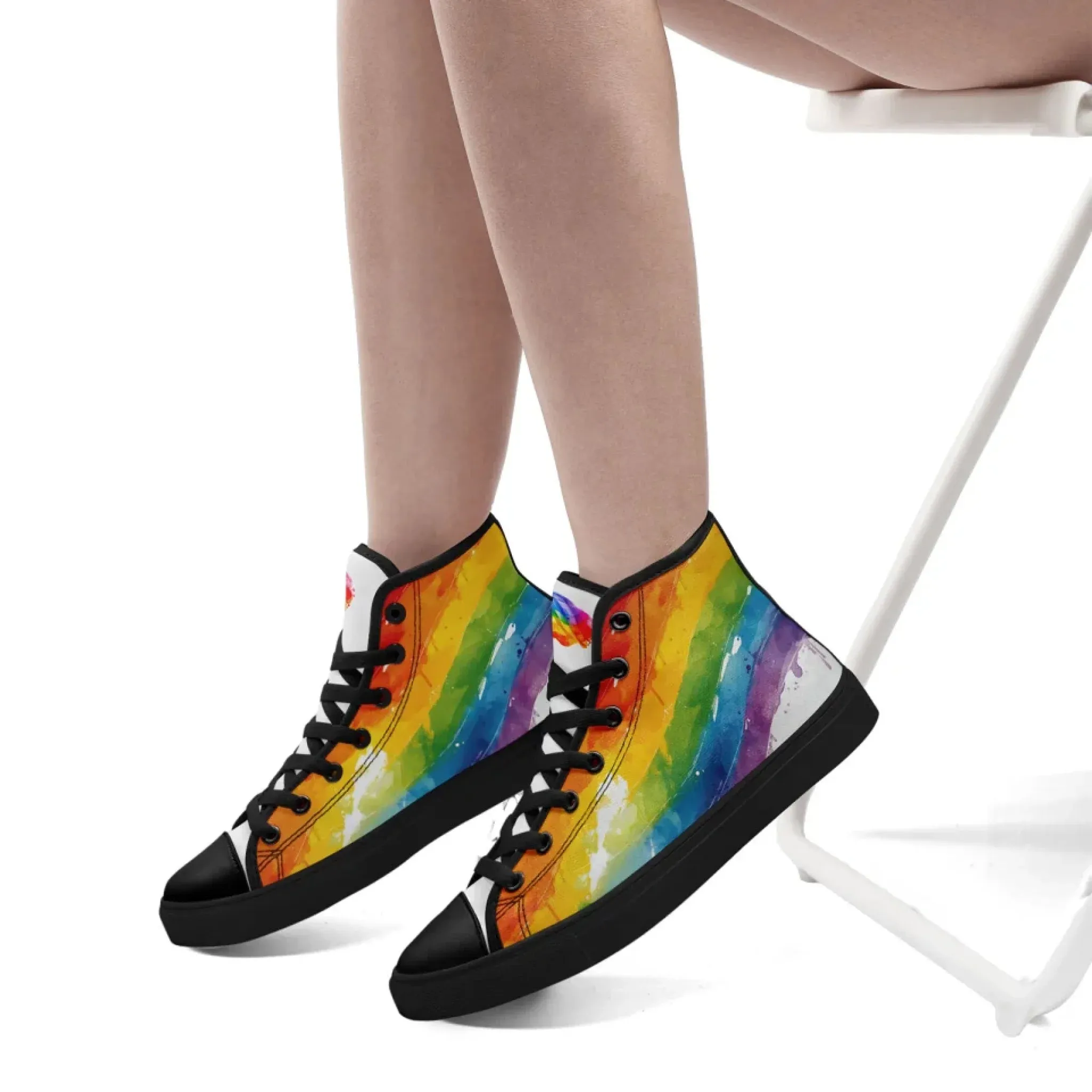 Personalized Pride Moon High Tops Sneakers, Custom LGBTQ  Rainbow Moon Sneakers, Stylish Unisex Shoes
