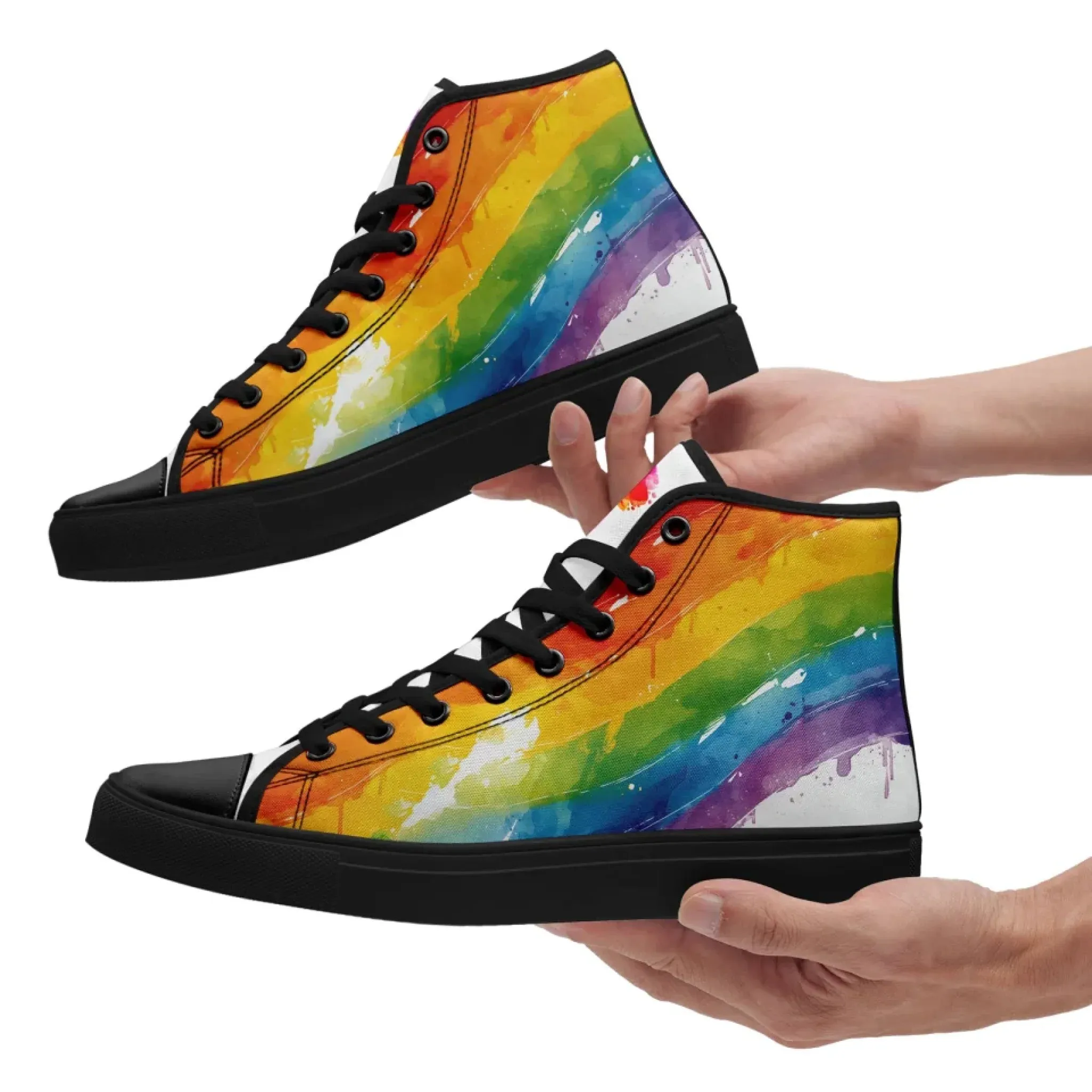 Personalized Pride Moon High Tops Sneakers, Custom LGBTQ  Rainbow Moon Sneakers, Stylish Unisex Shoes