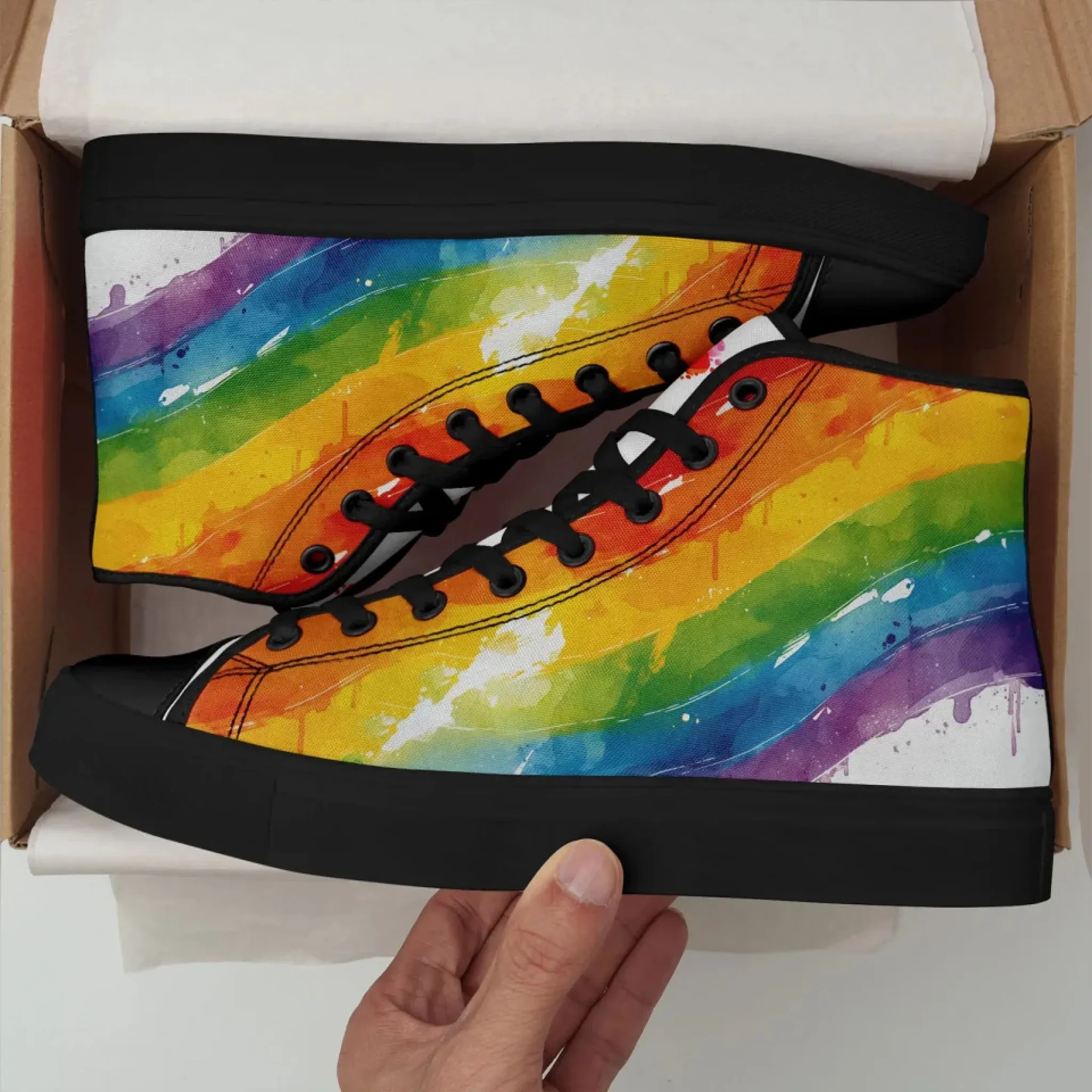Personalized Pride Moon High Tops Sneakers, Custom LGBTQ  Rainbow Moon Sneakers, Stylish Unisex Shoes