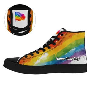 Personalized Pride Moon High Tops Sneakers, Custom LGBTQ  Rainbow Moon Sneakers, Stylish Unisex Shoes