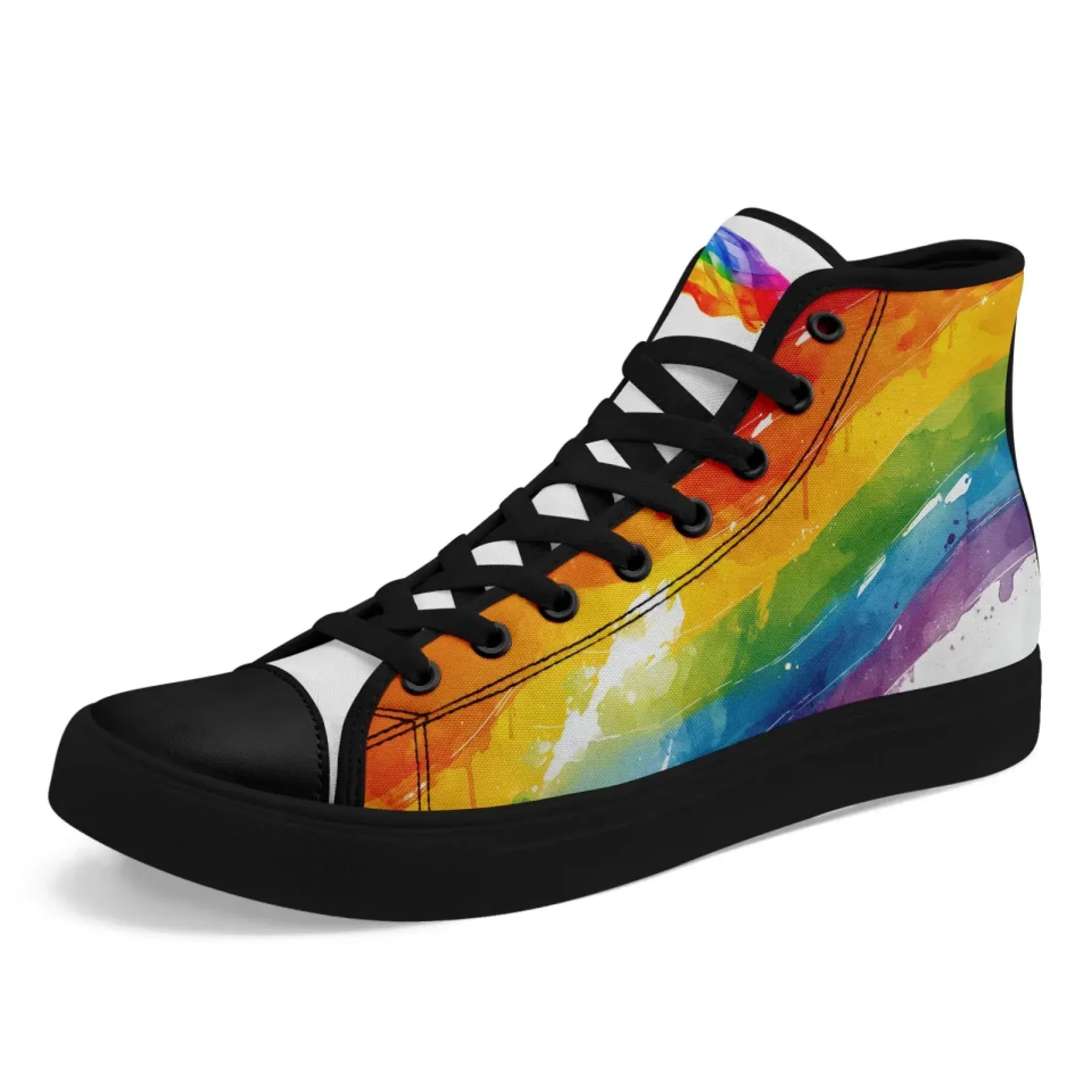 Personalized Pride Moon High Tops Sneakers, Custom LGBTQ  Rainbow Moon Sneakers, Stylish Unisex Shoes