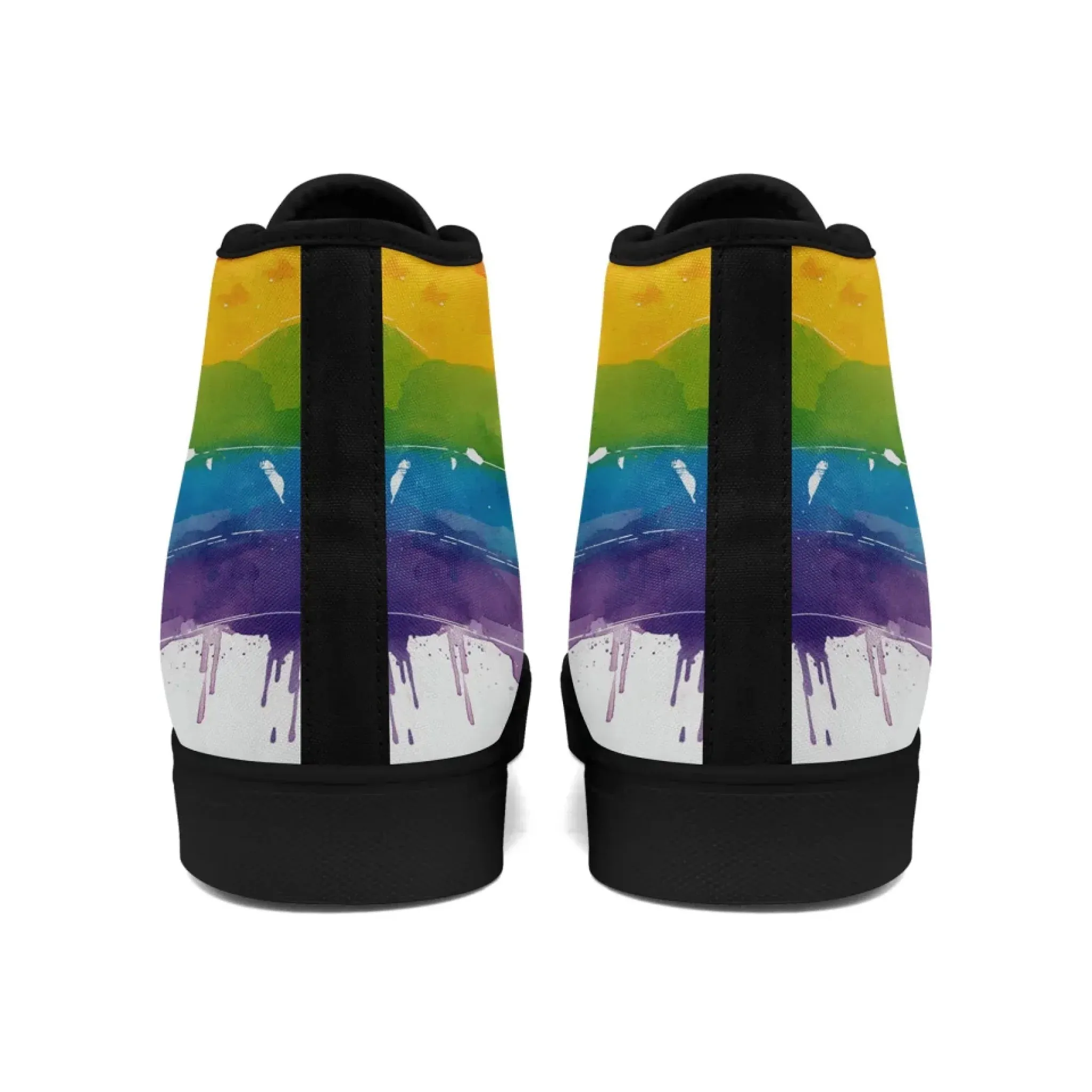 Personalized Pride Moon High Tops Sneakers, Custom LGBTQ  Rainbow Moon Sneakers, Stylish Unisex Shoes