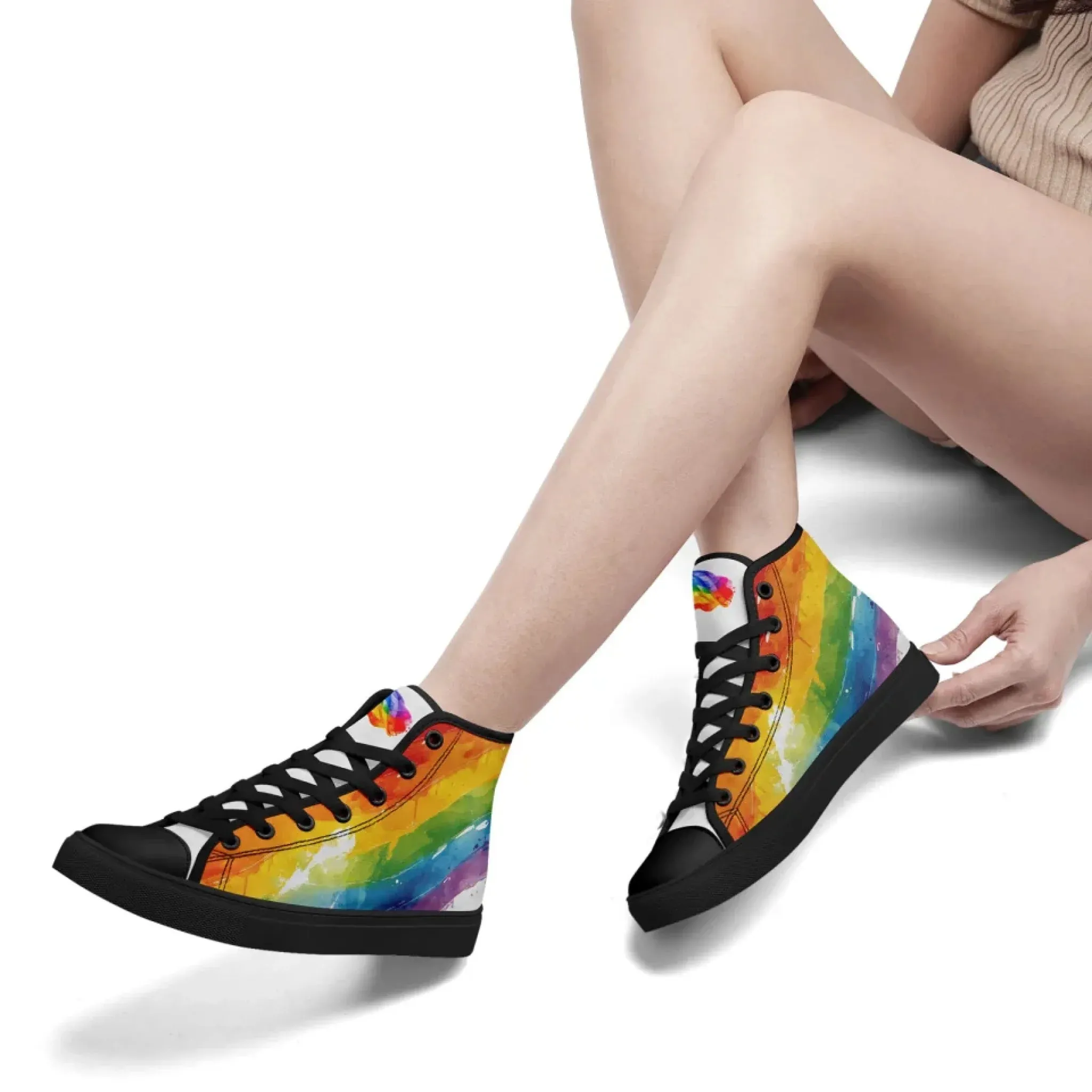 Personalized Pride Moon High Tops Sneakers, Custom LGBTQ  Rainbow Moon Sneakers, Stylish Unisex Shoes