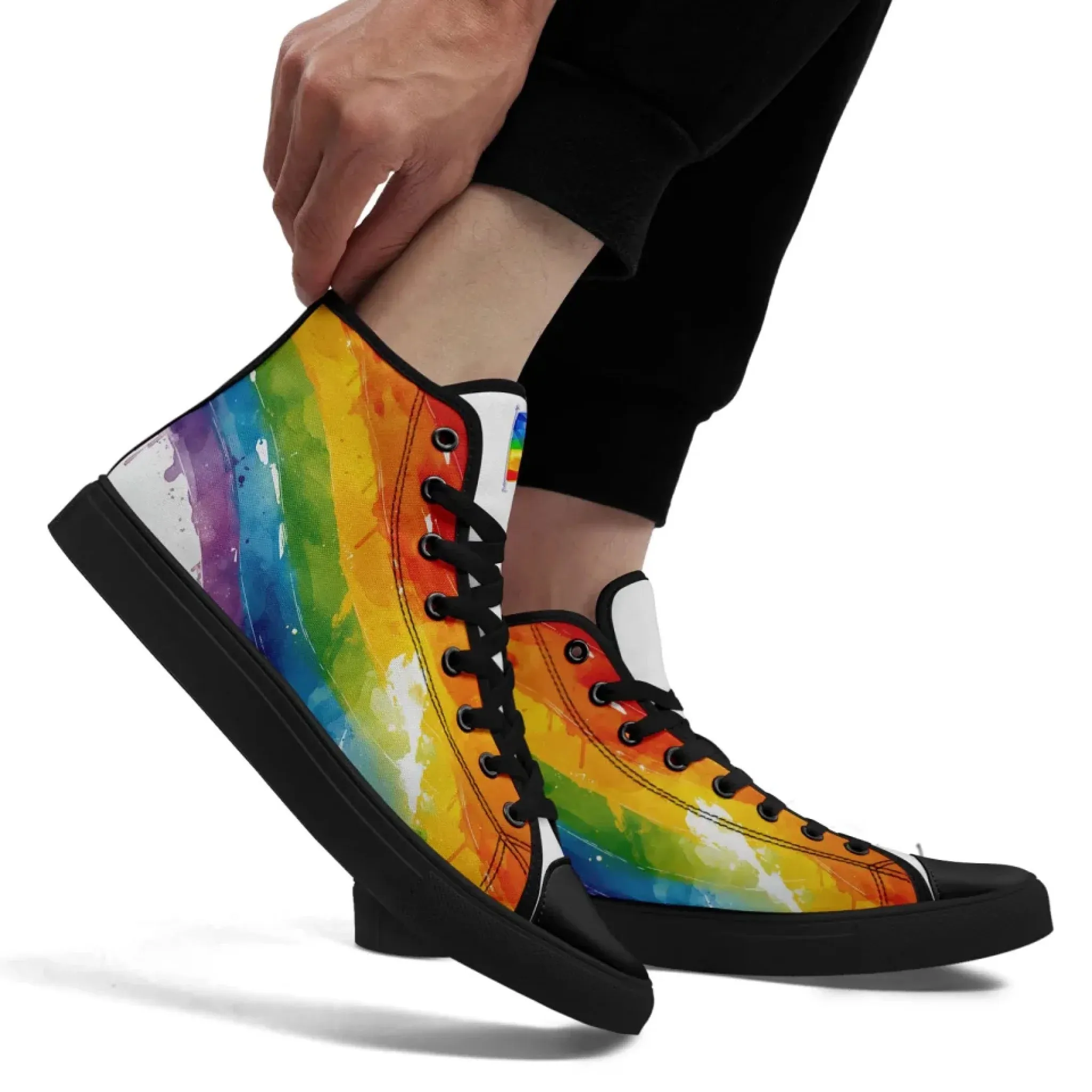 Personalized Pride Moon High Tops Sneakers, Custom LGBTQ  Rainbow Moon Sneakers, Stylish Unisex Shoes