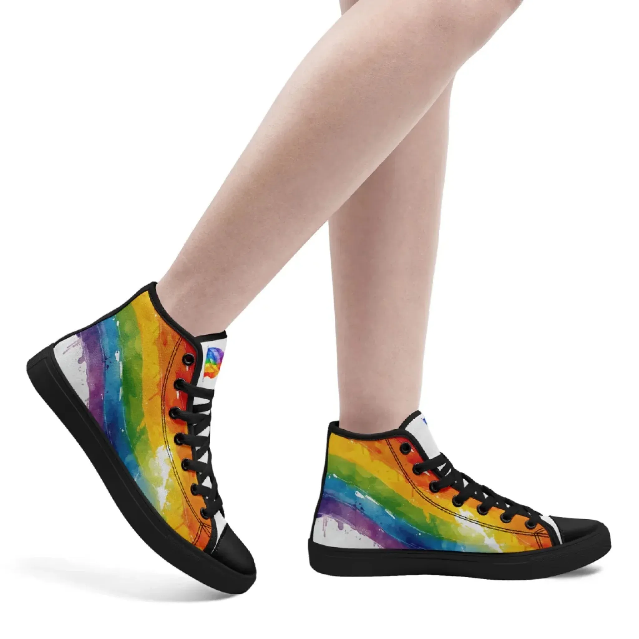 Personalized Pride Moon High Tops Sneakers, Custom LGBTQ  Rainbow Moon Sneakers, Stylish Unisex Shoes