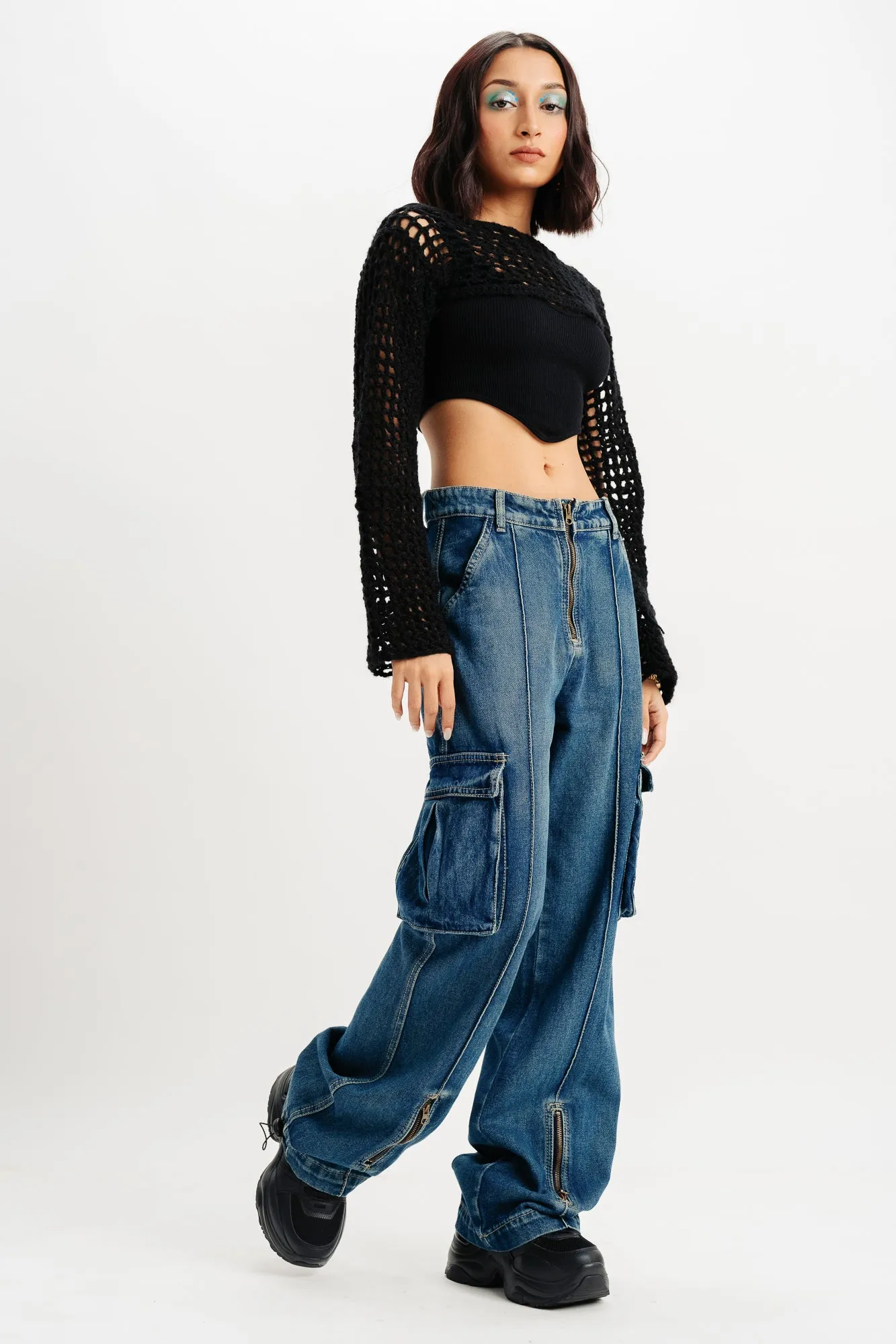 Pintuck Denim Cargo Joggers