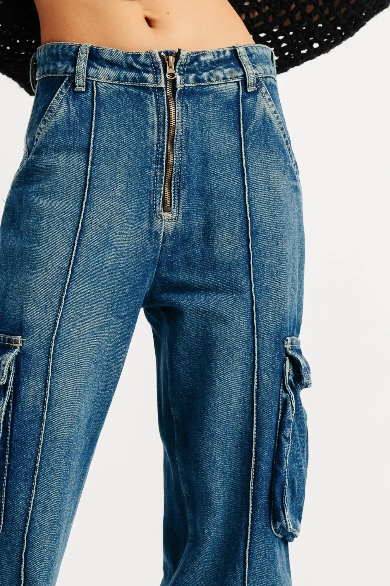 Pintuck Denim Cargo Joggers