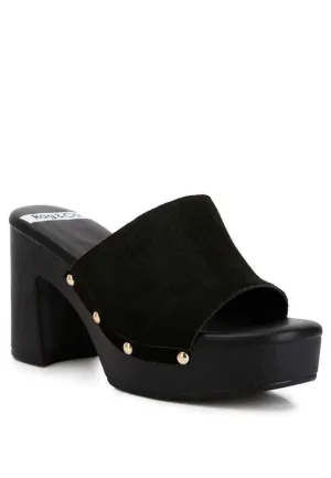 Rag & Co Suede Studded Clogs with a High Block Heel
