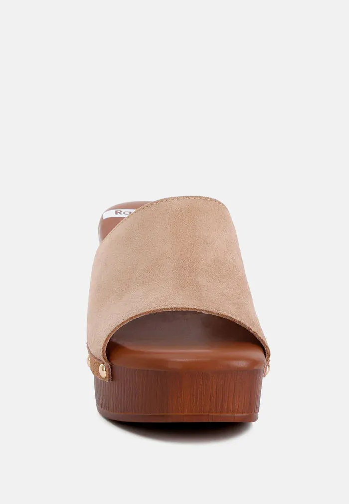 Rag & Co Suede Studded Clogs with a High Block Heel