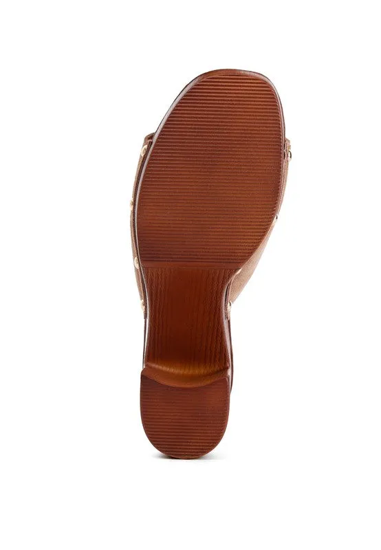 Rag & Co Suede Studded Clogs with a High Block Heel