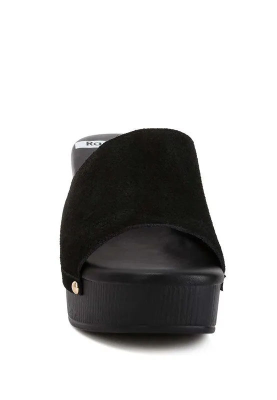 Rag & Co Suede Studded Clogs with a High Block Heel