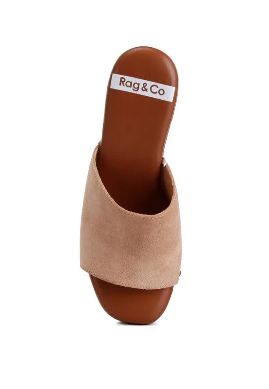 Rag & Co Suede Studded Clogs with a High Block Heel