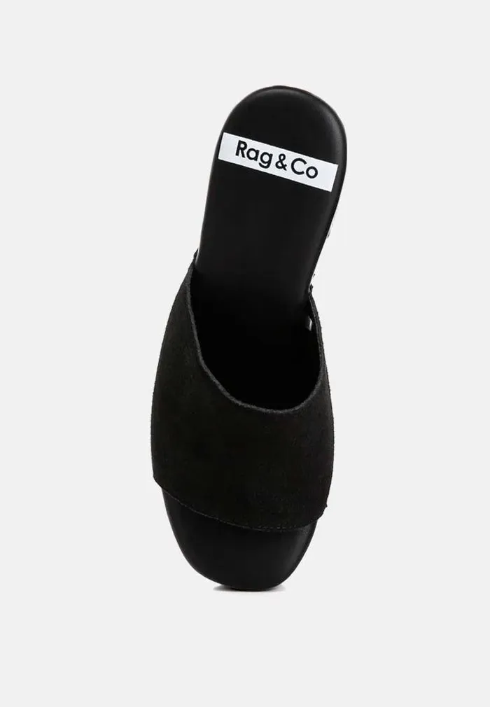 Rag & Co Suede Studded Clogs with a High Block Heel