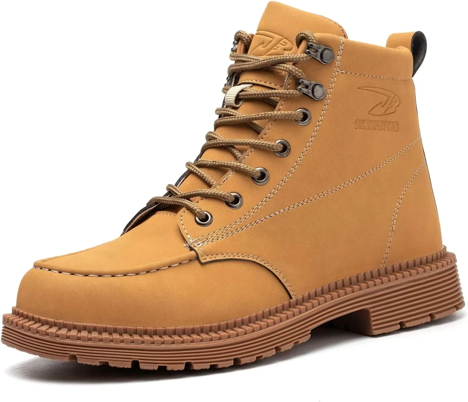 Tanleewa Leather Steel Toe Shoes for Men Waterproof Work Boots Lightweight Anti-Slip Construction Shoes Fashion Hiking Boots