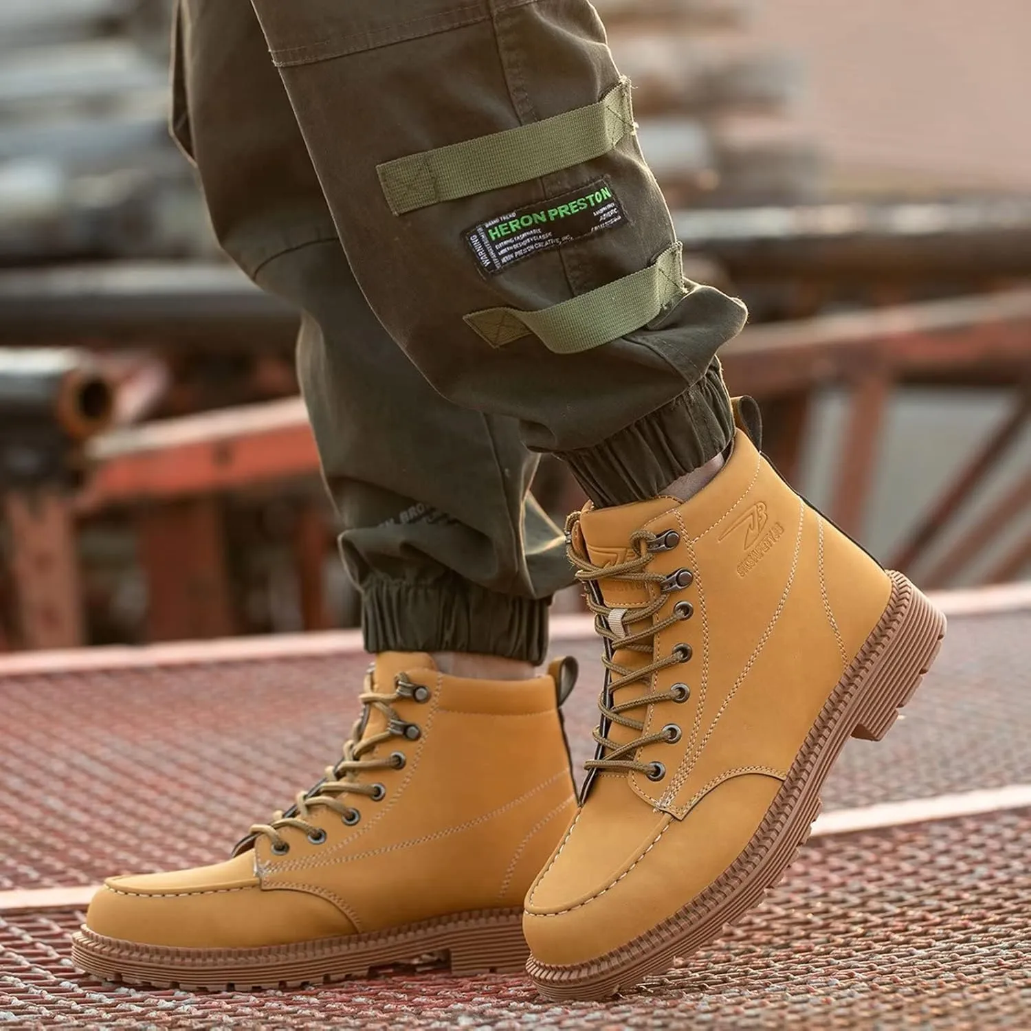 Tanleewa Leather Steel Toe Shoes for Men Waterproof Work Boots Lightweight Anti-Slip Construction Shoes Fashion Hiking Boots
