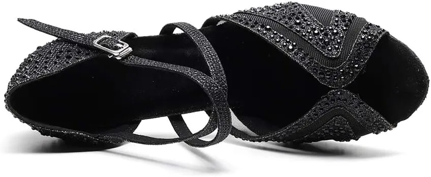TDA Women's Peep Toe Glitter Synthetic Rhinestones Mesh Salsa Social Latin Dance Shoes Wedding Praty Sandals