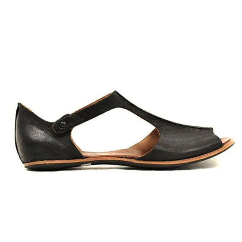 Vintage Black Flat Peep Toe Slip-on Sandals Plus Sizes