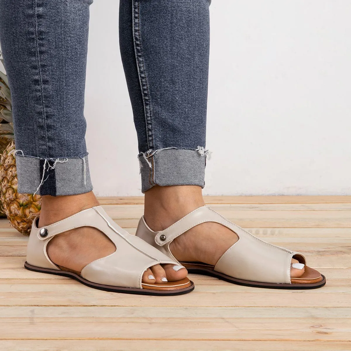 Vintage Black Flat Peep Toe Slip-on Sandals Plus Sizes