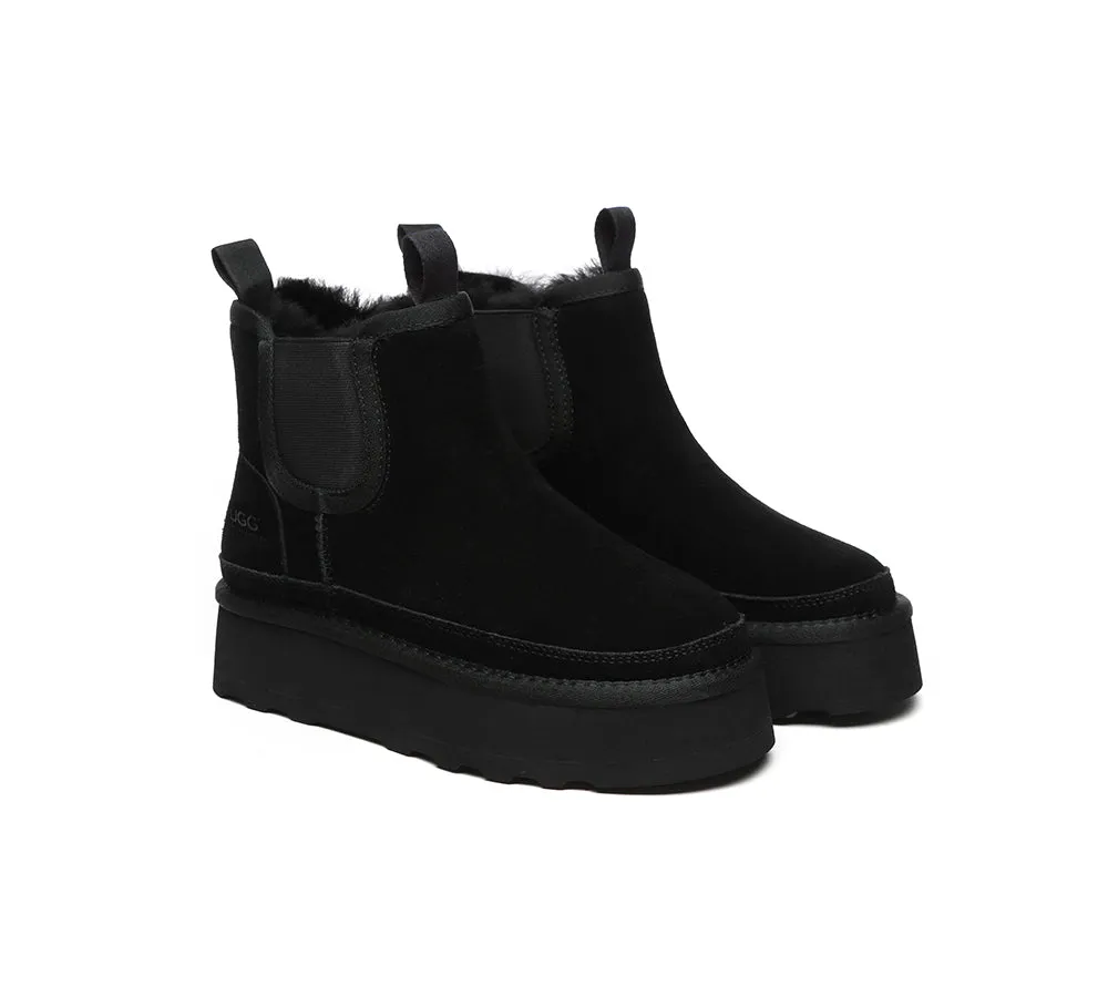 Women Sheepskin Wool Elastic Band Platform Boots Chelsie