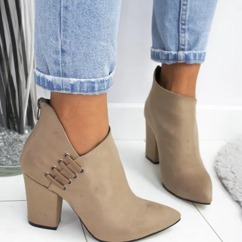 Women Short High Heels Ankle Boots