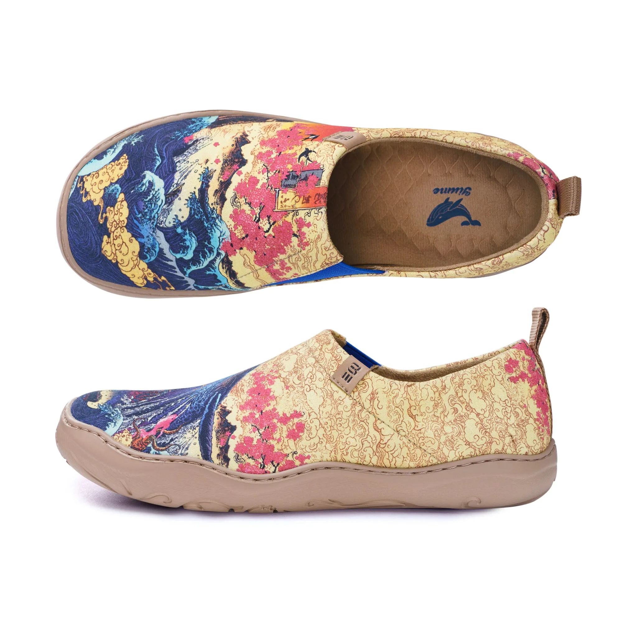 Women's foldable Loafers the Great Wave Sneaker Painted Canvas Slip-On Shoes