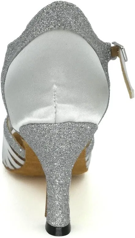 Women's Peep toe Sandals Latin Salsa Blackgo Practice Ballroom Dance Shoes with 2.75" Heel