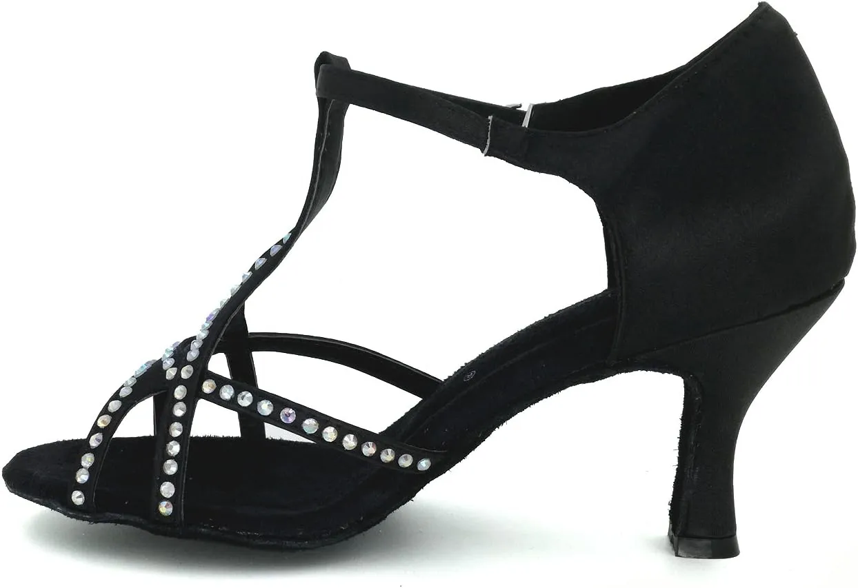Women's Peep Toe Sandals Latin Salsa Blackgo Practice Ballroom Dance Shoes with 2.75" Heel