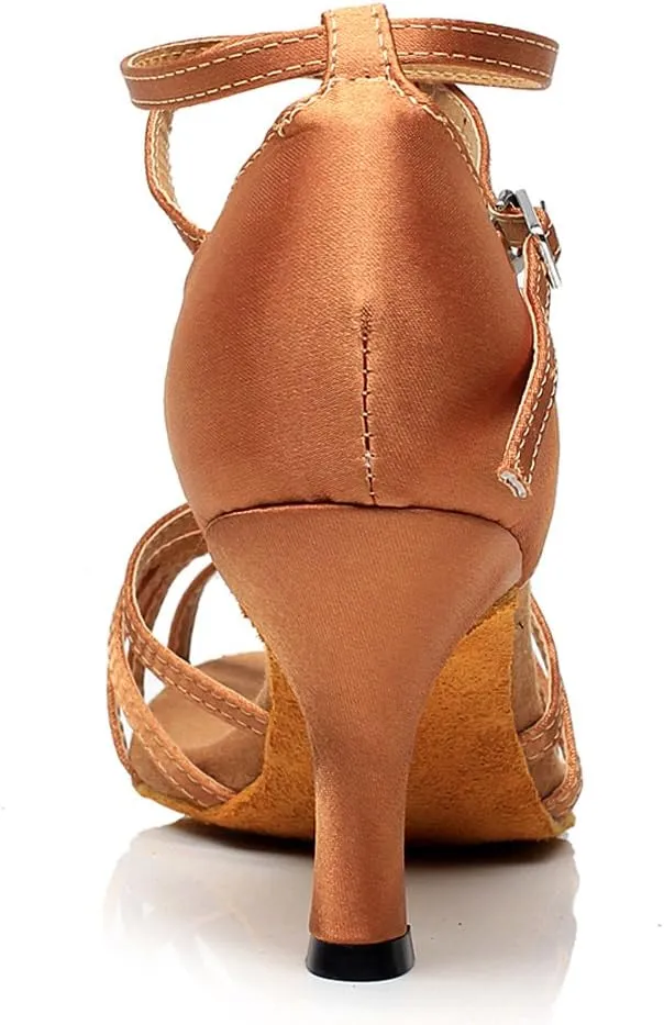 Women's Peep Toe Sandals Latin Salsa Tango Practice Ballroom Dance Shoes with 2.75" Heel