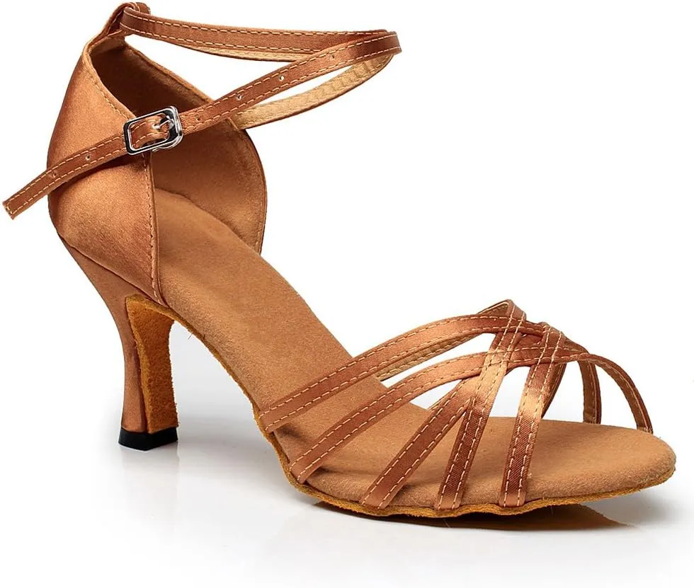 Women's Peep Toe Sandals Latin Salsa Tango Practice Ballroom Dance Shoes with 2.75" Heel