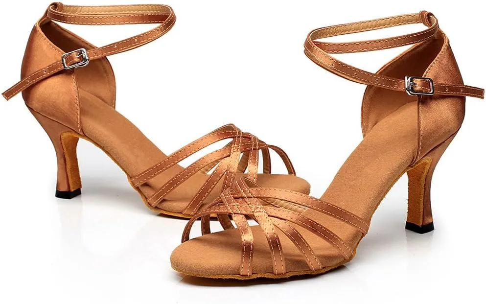 Women's Peep Toe Sandals Latin Salsa Tango Practice Ballroom Dance Shoes with 2.75" Heel