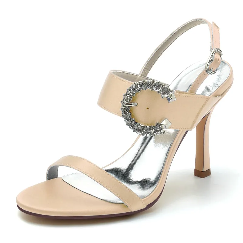 Women's Wedding Shoes Black Peep Toe Stiletto Heel Curved Rhinestone Fashion Bridal Shoes