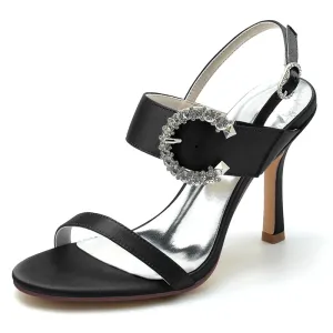 Women's Wedding Shoes Black Peep Toe Stiletto Heel Curved Rhinestone Fashion Bridal Shoes