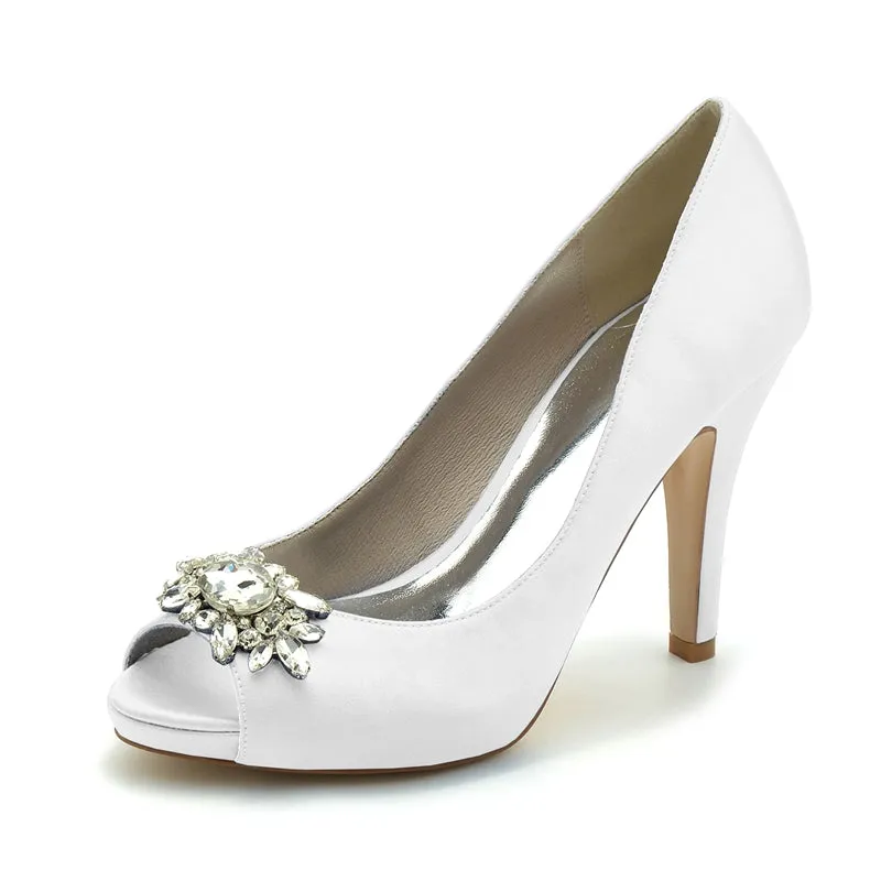 Women's Wedding Shoes Black Thick Sole High Heel Bridal Shoes with Delicate Rhinestone
