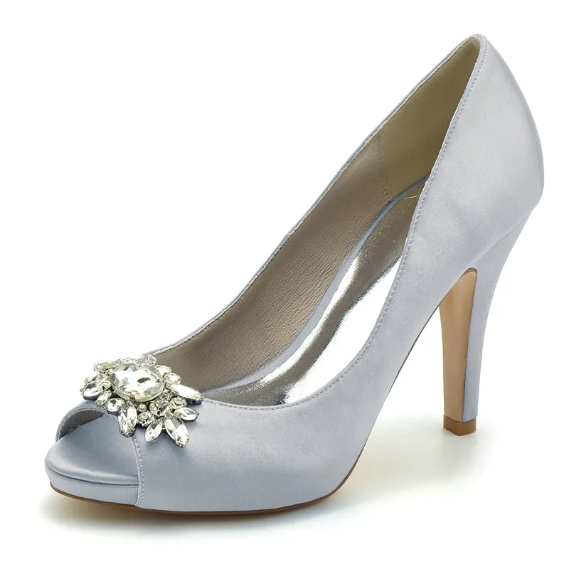 Women's Wedding Shoes Black Thick Sole High Heel Bridal Shoes with Delicate Rhinestone