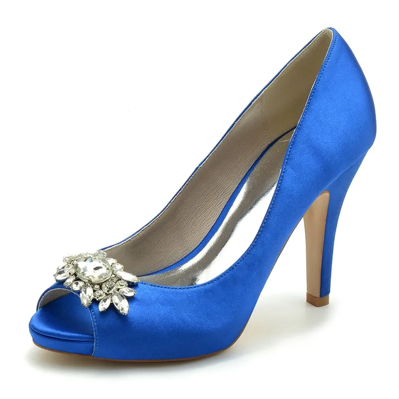 Women's Wedding Shoes Black Thick Sole High Heel Bridal Shoes with Delicate Rhinestone