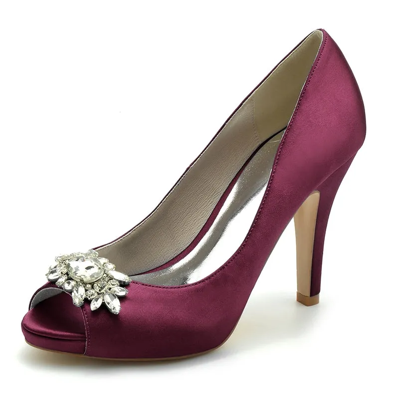 Women's Wedding Shoes Black Thick Sole High Heel Bridal Shoes with Delicate Rhinestone