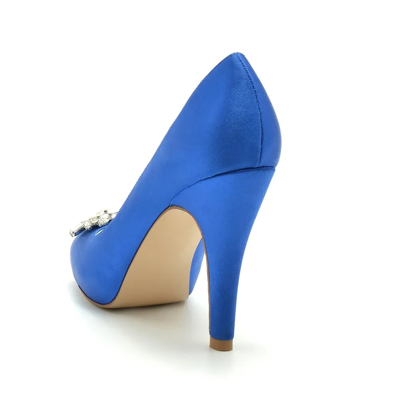 Women's Wedding Shoes Black Thick Sole High Heel Bridal Shoes with Delicate Rhinestone