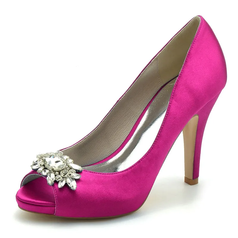 Women's Wedding Shoes Black Thick Sole High Heel Bridal Shoes with Delicate Rhinestone