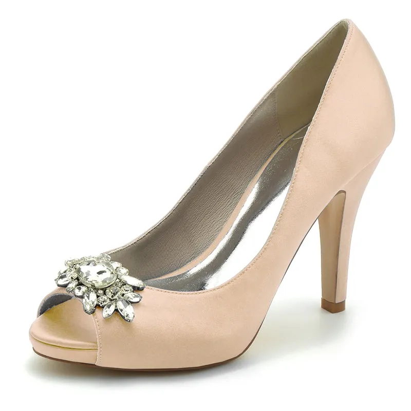 Women's Wedding Shoes Black Thick Sole High Heel Bridal Shoes with Delicate Rhinestone