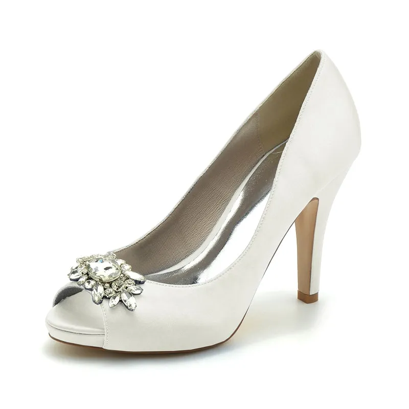 Women's Wedding Shoes Black Thick Sole High Heel Bridal Shoes with Delicate Rhinestone