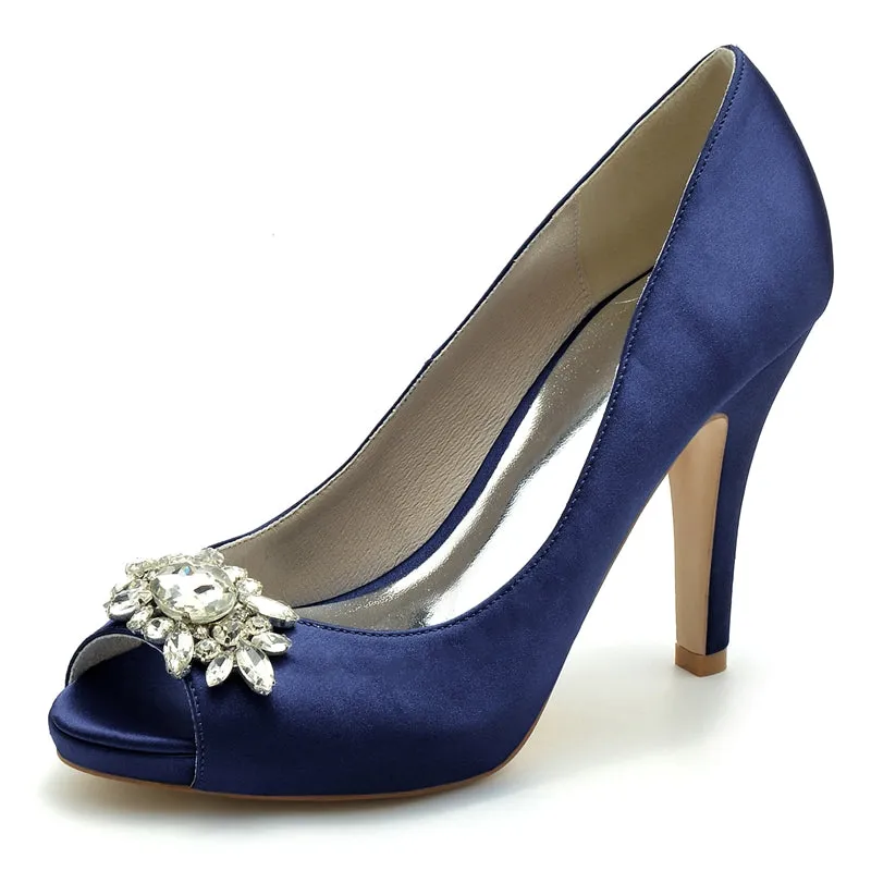 Women's Wedding Shoes Black Thick Sole High Heel Bridal Shoes with Delicate Rhinestone