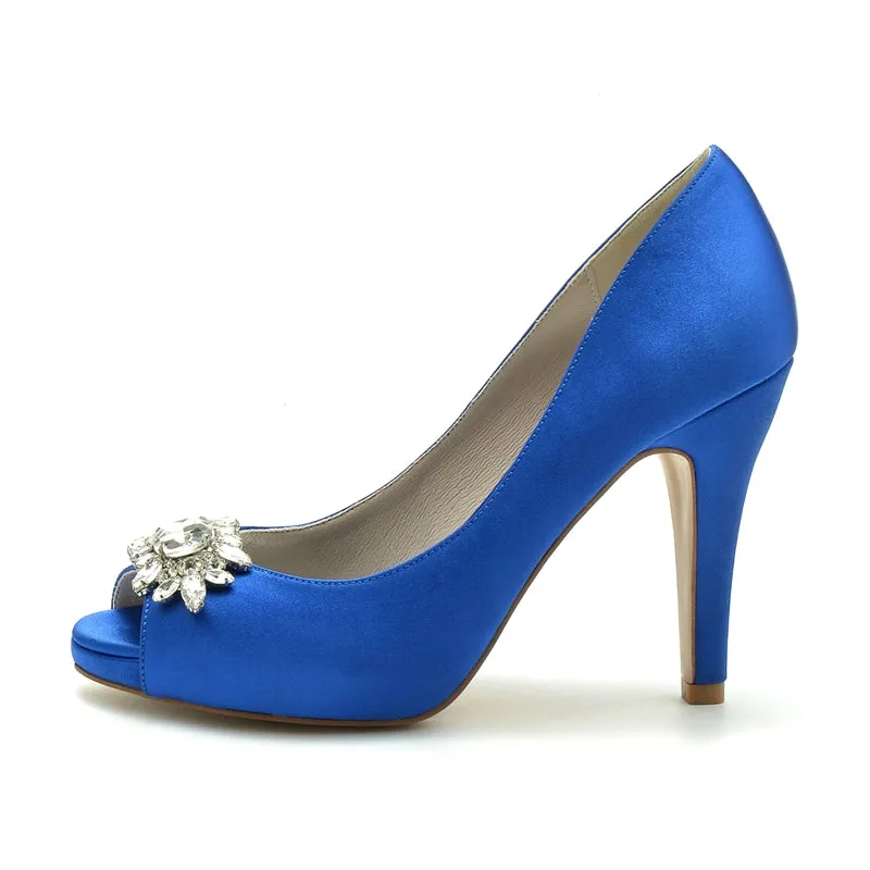 Women's Wedding Shoes Black Thick Sole High Heel Bridal Shoes with Delicate Rhinestone