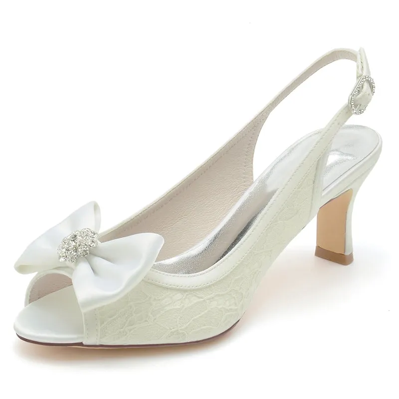 Women's Wedding Shoes Peep Toe Exquisite Lace Buckle Bridal Shoes with Rhinestone & Bow(s)