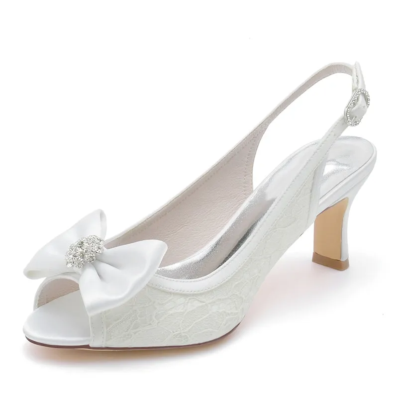 Women's Wedding Shoes Peep Toe Exquisite Lace Buckle Bridal Shoes with Rhinestone & Bow(s)