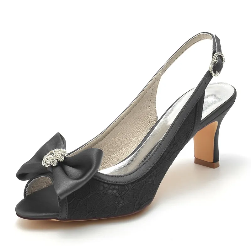 Women's Wedding Shoes Peep Toe Exquisite Lace Buckle Bridal Shoes with Rhinestone & Bow(s)