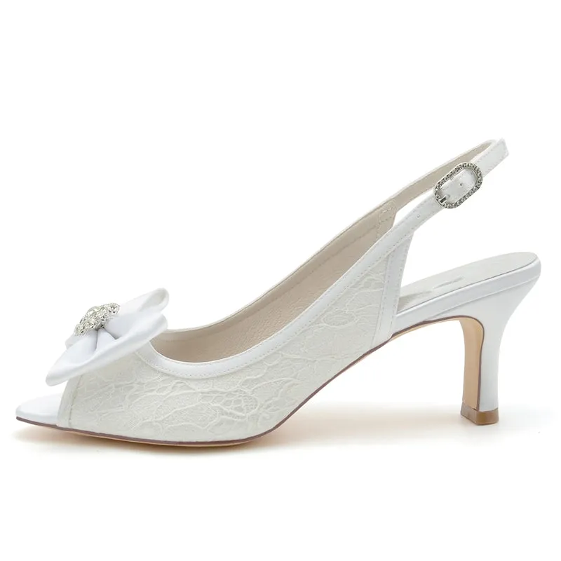 Women's Wedding Shoes Peep Toe Exquisite Lace Buckle Bridal Shoes with Rhinestone & Bow(s)